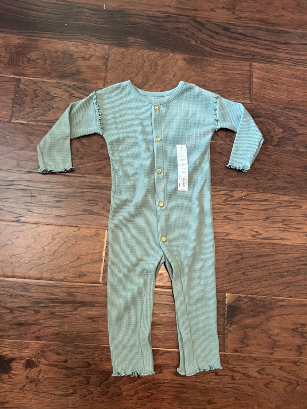 NEW Little Co. Ribbed Long-Sleeve Ruffle Romper in Sage Green